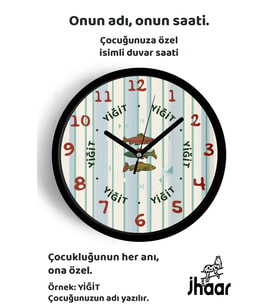 İsme Özel Renkli Balıklar Çocuk Odası Duvar Saati Orta Boy 30 cm Siyah Camlı Sessiz