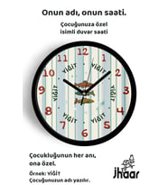 İsme Özel Renkli Balıklar Çocuk Odası Duvar Saati Orta Boy 30 cm Siyah Camlı Sessiz