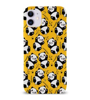 Apple iPhone 11 Uyumlu Lansman Kılıf Panda Tasarımlı İçi Kadife Kapak-Sarı (Şeffaf)