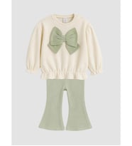 LCW baby Ekru Fiyonk Detaylı Kız Bebek Sweatshirt Ve Tayt