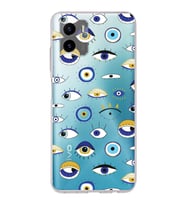 PrintiFy Vivo Y15s ile Uyumlu 1mm Slim Fit Nazar Boncuğu 2 Baskılı Şeffaf  Kılıf