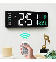 Uzaktan Kumandalı LED Dijital Duvar Saati Geri Sayım Tarih Sıcaklık Çift Alarm Özellikli (Siyah)