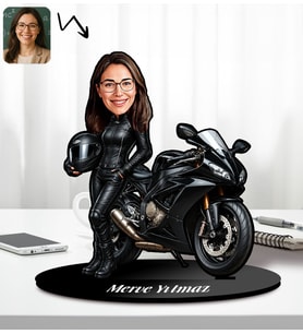 Kişiye Özel Motorcu Kadın Tasarımlı Karikatür Biblo-1