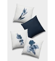 Lacivert Yapraklı Çift Taraf 4'lü Set Kırlent Kılıfı 4KR052