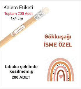 Öğrenci Etiketi Isimli Gökkuşağı Okul Kalem Etiketi Kalem Sticker 4*1 cm 290 Adet