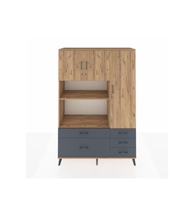 Hyperion Dolap 7 Raflı 5 Çekmeceli 3 Kapaklı 132x44x195 Çam-Çam/Antrasit