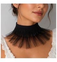 Siyah Organze Tül - Saten - Siyah El İşi Boncuk Kadın Choker