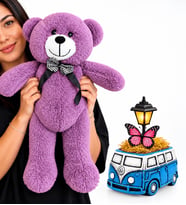 Mavi Vosvos Minibüs Masa Lambası ve Büyük Boy Mor Peluş Ayıcık – Sevgiliye Doğum Günü Yıl Dönümü Hediyesi