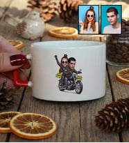 Kişiye Özel Karikatürlü Motorlu Sevgililer Lüks Fincan Sevgililer Günü Hediyesi