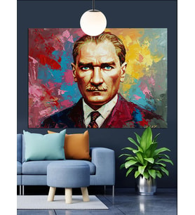 Soyut Renkli Atatürk Portresi Dekoratif Kanvas - Mdf Ahşap Tablo