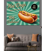 Hot Dog Sloganlı Sosisli Görselli Retro Afiş Dekoratif Kanvas - Mdf Ahşap Tablo
