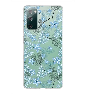 Samsung Galaxy S20 FE Kapak Floral Mavi Tasarımlı Şeffaf Silikon Kılıf