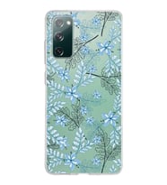 Samsung Galaxy S20 FE Kapak Floral Mavi Tasarımlı Şeffaf Silikon Kılıf