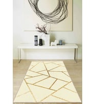 Krem Gold Geometrik Kaymaz Tabanlı Dekoratif Halı RV162 - 100 x 160 cm