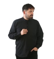 Hac ve Umre İçin Gömlek Nakışlı Uzun Kollu Siyah Hakim Yaka  %100 Pamuk Hüdayi