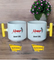 Memur Kupa Bardak T Sarı Kulplu Memura Hediye
