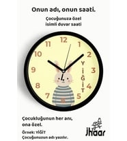 İsme Özel Sevimli Tavşan Çocuk Odası Duvar Saati Orta Boy 30 cm Siyah Camlı Sessiz