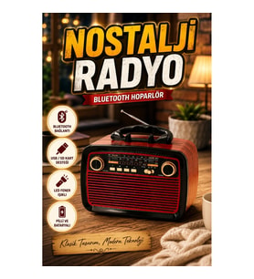 Nostalji Radyo Bluetooth Hoparlör USB SD Kart Girişli LED Fener Işıklı Taşınabilir Bataryalı Hoparlö