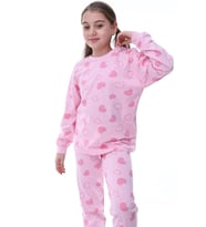 Pembe Kalp Baskılı %100 Pamuk Uzun Kollu Kız Çocuk Pijama Takımı (3,4,5,6,7,8 Yaş)