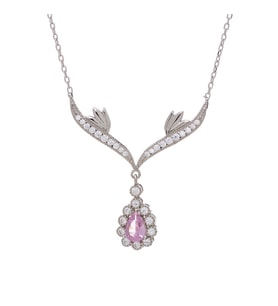 Pembe Damla Zirkon Taşlı 925 Ayar Gümüş Melek Kanatlı Model Kadın Kolye
