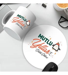 Mutlu Yıllar İsme Özel Kupa ve Mousepad Seti (Beyaz)