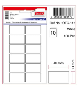 TANEX OFC-117 23x40mm BEYAZ OFİS ETİKETİ 10'LU