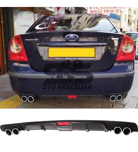 Ford Focus 2 Sedan Difüzör Arka Tampon Eki 4 Egzoz Çıkışlı Siyah