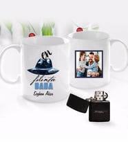 BK Gift Kişiye Özel Babalar Günü Hediyesi Fotoğraflı Kupa Bardak ve Benzinli Çakmak Seti-95 (Model 1)