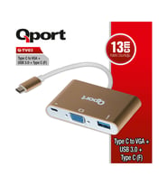 QPORT Q-TV03 0.15metre TypeC-Vga Dişi,USB Çevirici Adaptör Gold 1080p