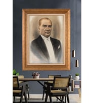 Altın Varaklı Çerçeveli Paspartulu Atatürk Tablo nh376 (Gold)