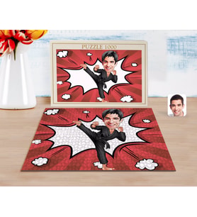 BK Gift Kişiye Özel Erkek Karateci Karikatürlü 1000 Parça Profesyonel Puzzle-1