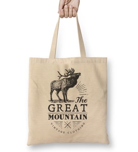Retro Animal Stag Great Mountain Vintage Clothing Black Bez Çanta Uzun Saplı