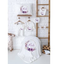 Pia Baby Premium İsim Baskılı %100 Pamuk Yenidoğan Kız Bebek Hediyelik Set 5069-02 (Ekru)
