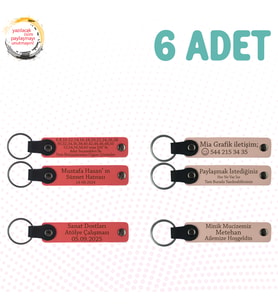 Nar Çiçeği & Pudra, 6’lı Set, İsim Yazılabilen Deri Anahtarlık, Doğum Günü Partilerine Özel Hediye