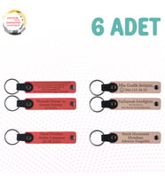 Nar Çiçeği & Pudra, 6’lı Set, İsim Yazılabilen Deri Anahtarlık, Doğum Günü Partilerine Özel Hediye