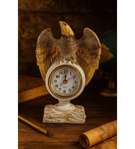 Çalışma Alanınıza Şıklık Katan Güçlü İhtişamlı Beyaz - Altın Renkli Kartal Masa Saati Biblo 21x13 Cm (Çok Renkli)