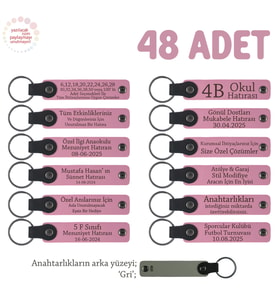 Pembe & Gri, Yeni Eğitim Yılına Veda Hediyesi Olarak 48'li Set, Kişiye Özel Yazılı Anahtarlık