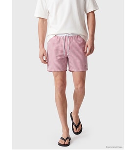 LCW SWIMWEAR Kırmızı Kısa Boy Çizgili Erkek Deniz Şortu