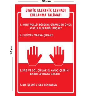 Metal Statik Elektrik Levhası Kullanma Talimatı 30 cm x 40 cm A3 Büyüklüğünde Uyarı Levhası Yönlen