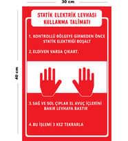Metal Statik Elektrik Levhası Kullanma Talimatı 30 cm x 40 cm A3 Büyüklüğünde Uyarı Levhası Yönlen