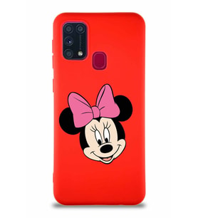 Samsung Galaxy M31 Soft Premier Kapak Minnie Mouse-C Tasarımlı Silikon Kılıf - Kırmızı (Şeffaf)