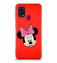 Samsung Galaxy M31 Soft Premier Kapak Minnie Mouse-C Tasarımlı Silikon Kılıf - Kırmızı (Şeffaf)
