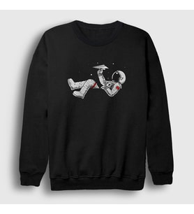 Presmono Unisex Siyah Paper Plane Astronaut Space Astronot Uzay Sweatshirt 283601tt