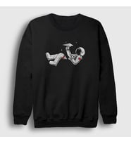 Presmono Unisex Siyah Paper Plane Astronaut Space Astronot Uzay Sweatshirt 283601tt