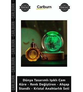 Özel Üretim Dünya Tasarımlı Işıklı Cam Küre Renk ğiştiren Ahşap Standlı Kristal Anahtarlık Seti