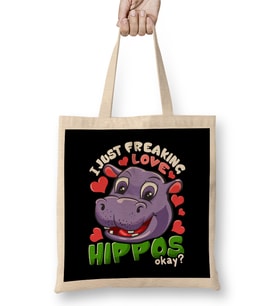 Cute I Just Freaking Love Hippos, Okay Baby Hippo Bez Çanta Uzun Saplı