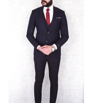 kombinli slimfit  Yelekli Takım Elbise (Bordo)