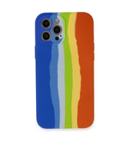 Apple İphone 12 Pro Kılıf Ebruli Lansman Silikon - Mavi-turuncu