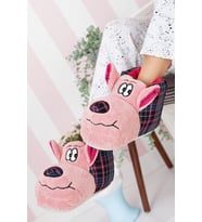 Khayt Angry Dog Rahat Ekose Unisex Panduf Terlik (Pembe-Fuşya)