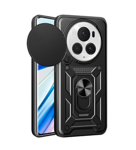 Honor Magic 6 Pro Uyumlu Kılıf Magnetik Standlı Kamera Korumalı Zore Sürgülü Vega Kapak (Siyah)